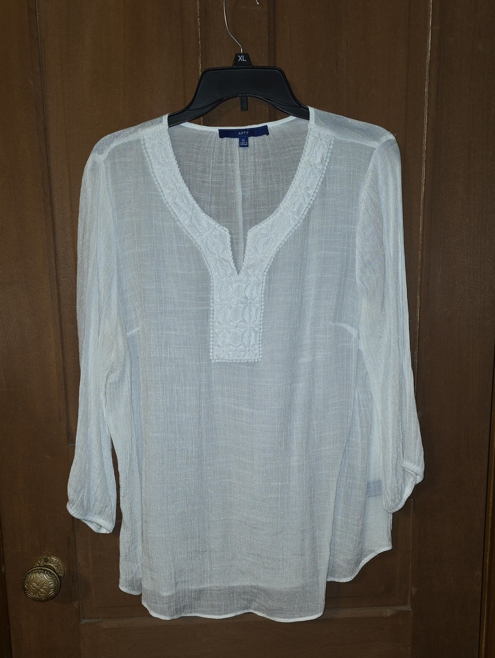 Apt. 9 Ivory Embroidered V-Neck Tunic